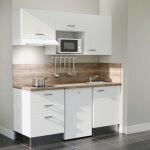 Cuisibane - kitchenette k20l - pt - 180 cm avec plan de travail et vier - faade blanc - plan bois - ...