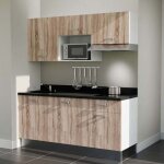 Cuisibane - kitchenette k30l - 180 cm - plan monobloc vier intgr nero - vier  gauche - faades bois ...
