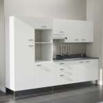 Kitchenette k46l - 300 cm - plan monobloc vier intgr cromo - vier  droite - faades blanc + electromnage ...