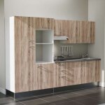 Kitchenette k46l - pt - 300 cm - plan stratifi, vier inox, - faade bois - plan gris bton - evier ...