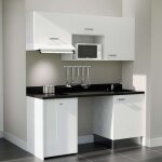 Cuisibane - kitchenette k55l - 180 cm - plan monobloc évier intégré nero - évier à droite - façades blanc ... Cuisibane - kitchenette k55l - 180 cm - plan monobloc évier intégré nero - évier à droite - façades blanc ...