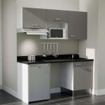 Cuisibane - kitchenette k55l - 180 cm - plan monobloc �vier int�gr� nero - �vier � droite - fa�ades gris ...