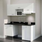 Cuisibane - kitchenette k55l - 180 cm - plan monobloc �vier int�gr� nero - �vier � gauche - fa�ades blanc ...