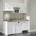 Kitchenette k55l - pt - 180 cm avec plan de travail et vier - faade blanc - plan bois - evier inox ...