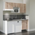 Cuisibane - kitchenette k55l - pt - 180 cm avec plan de travail et évier - façade bois - plan gris - ... Cuisibane - kitchenette k55l - pt - 180 cm avec plan de travail et évier - façade bois - plan gris - ...