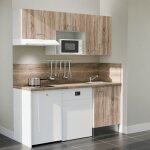 Cuisibane - kitchenette k55l - pt - 180 cm avec plan de travail et évier - façade bois - plan bois - ... Cuisibane - kitchenette k55l - pt - 180 cm avec plan de travail et évier - façade bois - plan bois - ...