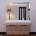 Cuisibane - meuble altea 140 cm avec plan double vasque et miroir led elgance - cambrian oak