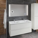 Cuisibane - meuble double vasque ivory 120 cm avec miroir led duetto - blanc cass