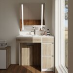 Cuisibane - meuble salle de bain pmr andy plus 90 cm bois et blanc + miroir rota plus - vasque � gauche ...