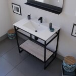 Meuble salle de bain structura 80 cm avec plan vasque - céramique - bois Meuble salle de bain structura 80 cm avec plan vasque - céramique - bois