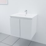 Meuble salle de bain suspendu 60 cm proline - blanc - plan vasque en cramique