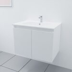 Meuble salle de bain suspendu 70 cm proline - blanc - plan vasque en cramique