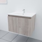 Meuble salle de bain suspendu 70 cm proline - bois - plan vasque en c�ramique