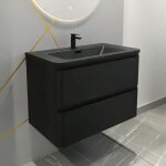 Meuble salle de bain suspendu pearl 80 cm - noir mat