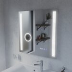 Cuisibane - miroir led avec antibuée, loupe et horloge duetto - 70 x 70 cm Cuisibane - miroir led avec antibuée, loupe et horloge duetto - 70 x 70 cm