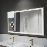 Cuisibane - miroir led cadre dor cara 120 cm x 70 cm - antibue, horloge et loupe