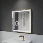 Cuisibane - miroir led cadre dor� cara 70 cm x 70 cm - antibu�e, horloge et loupe