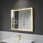 Cuisibane - miroir led cadre dor� cara 80 cm x 70 cm - antibu�e, horloge et loupe