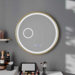 Cuisibane - miroir lumineux rond contour dor� orana 60 cm - antibu�e, horloge et loupe