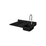 Plan de travail monobloc planiquartz avec vier - 100 cm - nero - vier  droite - plaque de cuisson ...