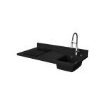 Plan de travail monobloc planiquartz avec vier - 120 cm - nero - vier  droite - plaque de cuisson ...