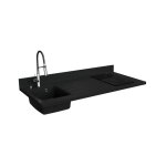 Plan de travail monobloc planiquartz avec vier - 140 cm - nero - vier  gauche - plaque de cuisson ...