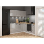 Cuisine d'angle compl�te 200x200 cm, meubles de cuisine modulables coloris gris clair brillant / blanc, ...