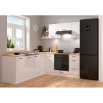 Cuisine d'angle compl�te 200x220 cm, meubles de cuisine modulables coloris blanc / craie brillant, plan ...