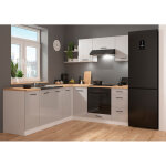 Cuisine d'angle compl�te 200x220 cm, meubles de cuisine modulables coloris gris clair brillant / blanc, ...