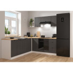 Cuisine d'angle compl�te 200x220 cm, meubles de cuisine modulables coloris gris graphite / blanc, plan ...