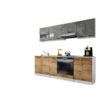 Cuisine bigo 8 lments - finition bas bois haut beton 240 cm