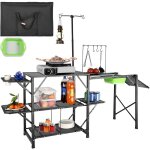 Cuisine de camping 174 x 50 x 160 cm table de camping pliable structure en alu 5 comptoirs meuble de ... Cuisine de camping 174 x 50 x 160 cm table de camping pliable structure en alu 5 comptoirs meuble de ...