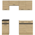 Cuisine compl�te 180 cm, ensemble de meuble de cuisine coloris ch�ne berstein, plan de travail noir inclus ...