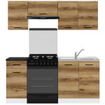 Cuisine compl�te 180 cm, ensemble de meuble de cuisine coloris ch�ne delano / blanc, plan de travail ...