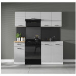 Cuisine compl�te 180 cm, ensemble de meuble de cuisine coloris gris clair brillant, sans plan de travail ...