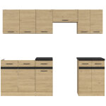 Cuisine compl�te 240 cm, ensemble de meuble de cuisine coloris ch�ne berstein, plan de travail noir inclus ...