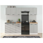 Cuisine compl�te 240 cm, ensemble de meuble de cuisine coloris gris clair brillant, sans plan de travail ...