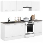 Idmarket - cuisine complte 240 cm subtil avec plan de travail 7 lments blanc et plateaux effet bton ...