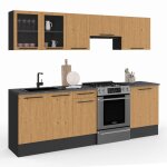 Idmarket - cuisine complte 240 cm subtil avec vitrine + plan de travail 7 lments bois et noir