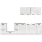 Cuisine compl�te 300 cm, ensemble de meuble de cuisine coloris blanc / craie brillant, plan de travail ...