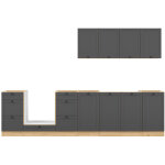 Cuisine compl�te 300 cm, ensemble de meuble de cuisine coloris gris graphite / ch�ne bernstien, plan ...