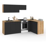 Idmarket - cuisine complte d'angle 400 cm subtil avec plan de travail 7 lements bois et noir
