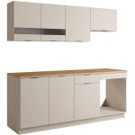 Vente - unique ? cuisine compl�te 200 cm ? plan de travail beige et naturel ? 6 �l�ments de rangement ...