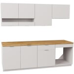 Vente - unique - cuisine complète - avec plan de travail 200 cm - blanc et naturel - carmeo Vente - unique - cuisine complète - avec plan de travail 200 cm - blanc et naturel - carmeo