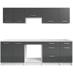 Cuisine compl�te - avec plan de travail 240 cm - gris brillant et blanc - trattoria