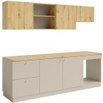 Cuisine compl�te - avec plan de travail 242 cm - beige et naturel clair - yorina