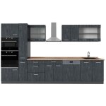 Cuisine complte r - line, noir bton / anthracite, 350 cm, pt chne, vicco