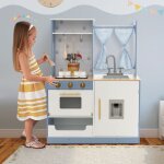 Cuisine ludique en bois pour enfants rideaux cuisinire vier four distributeur d'eau cuisine jouet pour ...