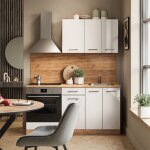 Cuisine r - line, blanc brillant / chne dor, 160cm avec meuble four encastrable sans pt, vicco