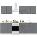 Dusine - cuisine sanclar 6 lments - gris gris laqu avec poigns noir en 2 metres
